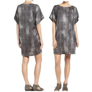 Eileen Fisher Hazy Print Silk Shift Dress Kimono Sleeves Size XS Bateau neck
